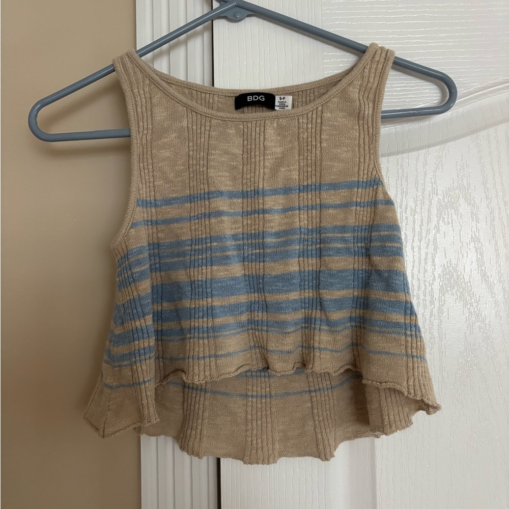 BDG Beige and Blue Striped Knit Tank